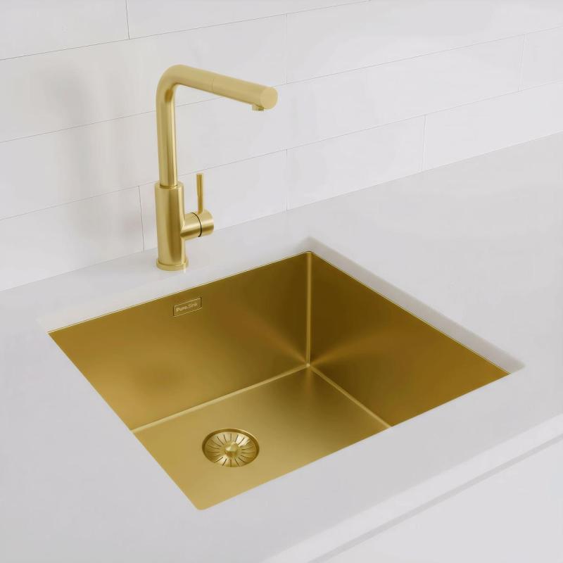 Pure.Sink Exclusivo Kultainen tiskiallas 45x40 cm 10mm säde alapuoli, tasorakentaminen ja yläpuoli PEX4540-60