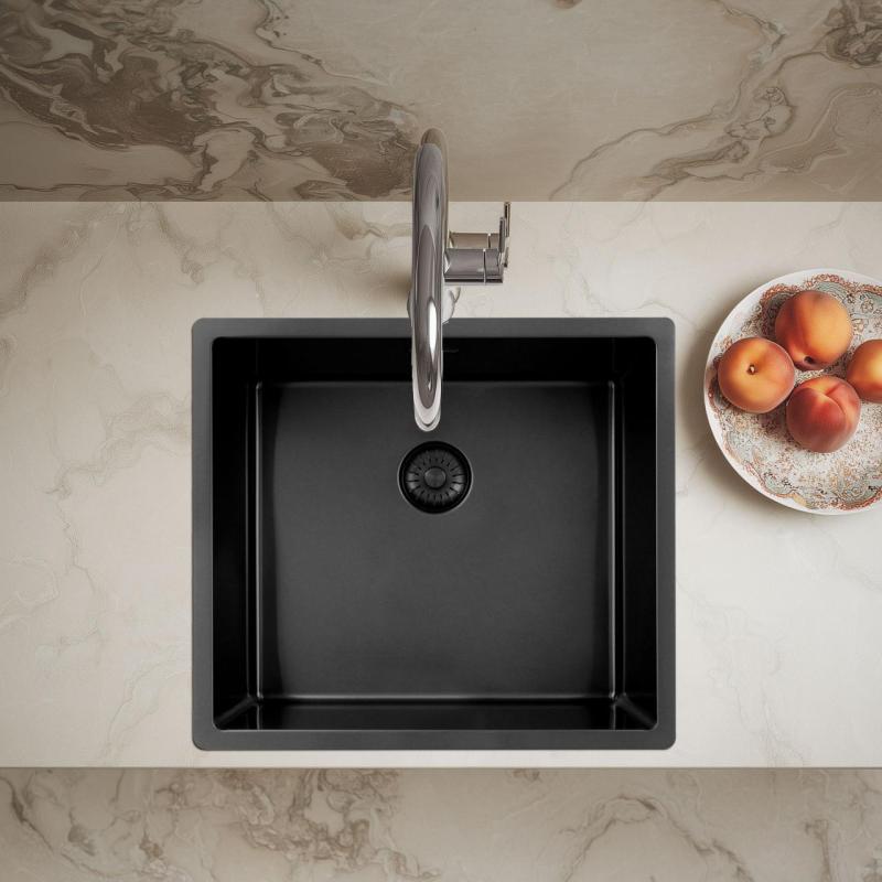 Pure.Sink Exclusivo Gun metal -pesuallas 45x40 cm 10mm säde alapuolella, tasorakentaminen ja päälle rakentaminen PEX4540-61