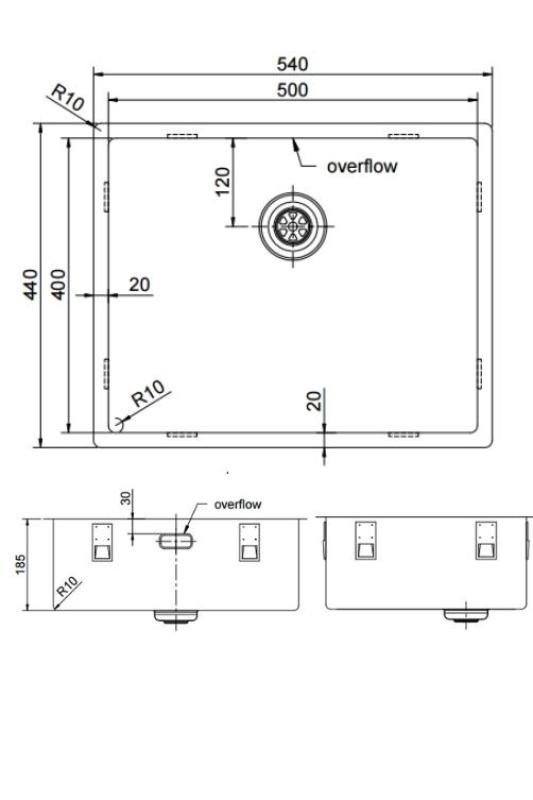 Pure.Sink Exclusivo Kultainen tiskiallas 50x40 cm 10mm säde alapuolella, tasorakentaminen ja päälle rakennus PEX5040-60
