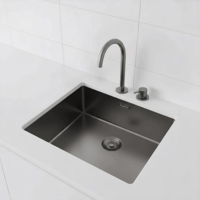 Pure.Sink Exclusivo Gun metal -allas 50x40 cm 10mm säde ala-asennus, tasotason asennus ja päälle asennus PEX5040-61