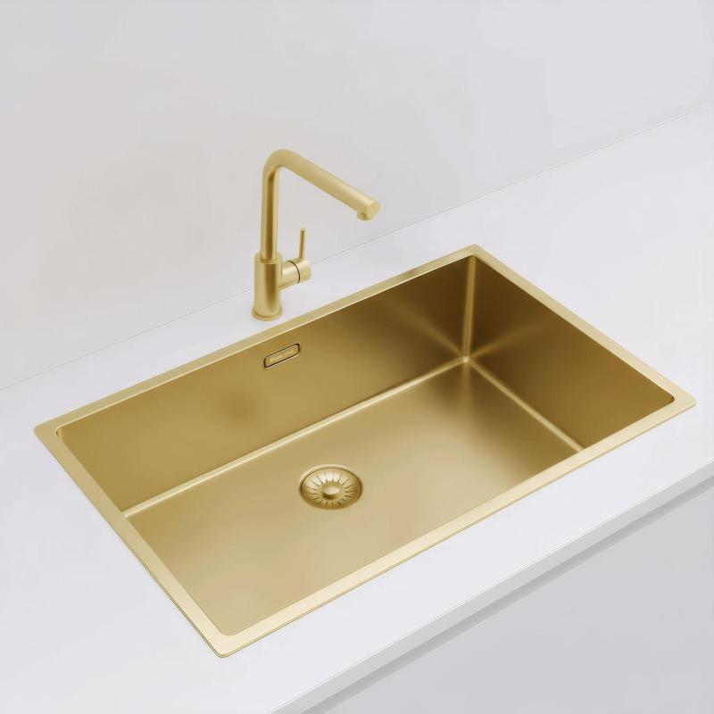 Pure.Sink Exclusivo suuri kultainen allas 70x40 cm 10mm säde alapuolella, tasoon upotettu ja päälle asennettu PEX7040-60