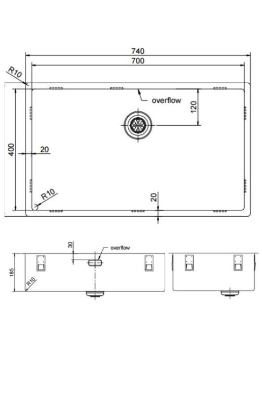 Pure.Sink Exclusivo suuri kultainen allas 70x40 cm 10mm säde alapuolella, tasoon upotettu ja päälle asennettu PEX7040-60