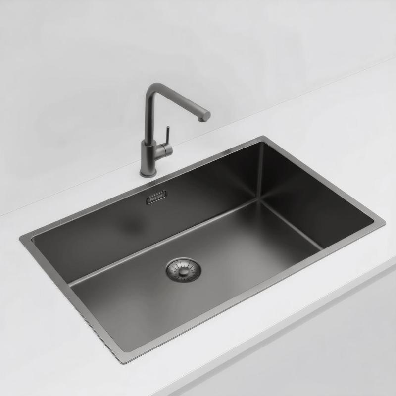 Pure.Sink Exclusivo suuri Gun metal -allas 70x40 cm 10mm säde alapuolella, tasoon upotettava ja päälle asennettava PEX7040-61
