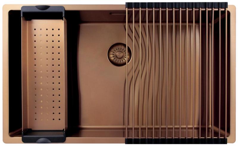 Pure.Sink Exclusivo suuri kuparinen tiskiallas 70x40 cm 10mm säde alapuolella, tasoon upotettava ja päälle asennettava PEX7040-62