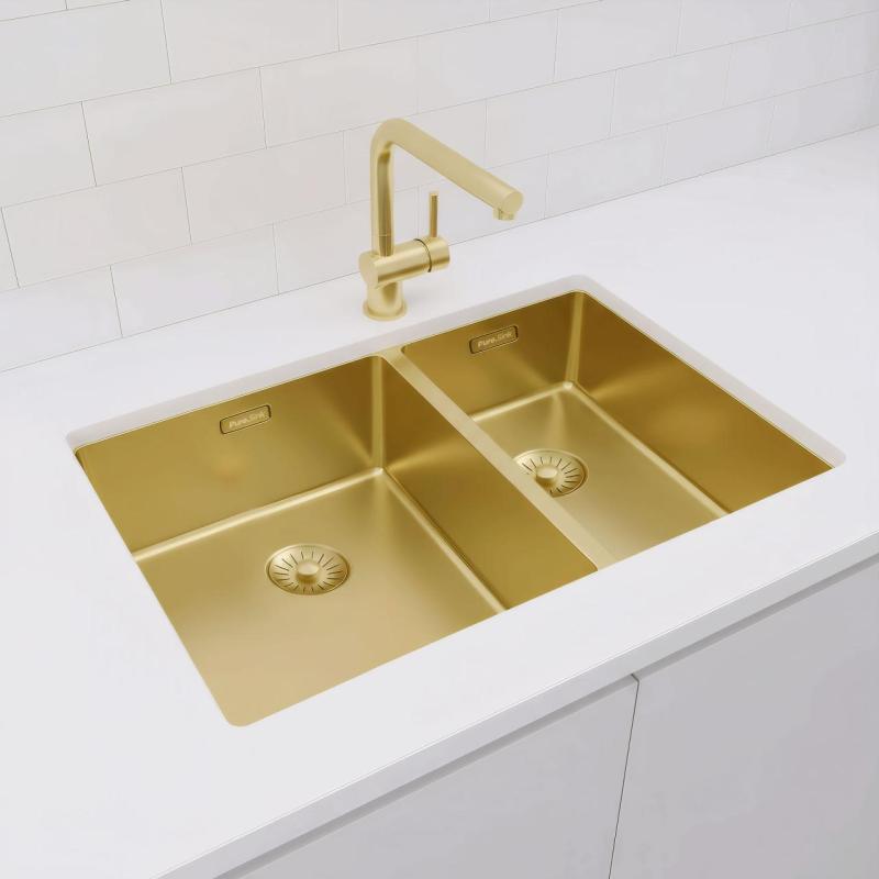 Pure.Sink Exclusivo Kultainen 1,5 puolikas pesuallas 34+18 cm 10mm säde PEX341840-60