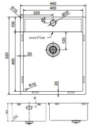 Pure.Sink Exclusivo RVS-allas 44x52 cm Tapwing hanareiän kanssa 10mm säde PEX4040T-02