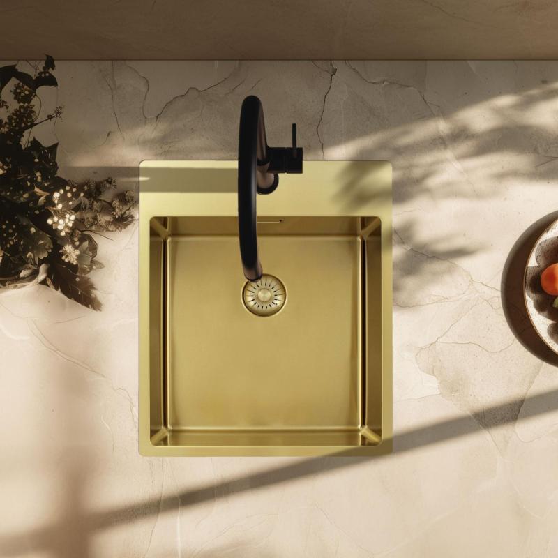 Pure.Sink Exclusivo Kultainen tiskiallas 44x52 cm Tapwing hanareiällä 10mm säde PEX4040T-60