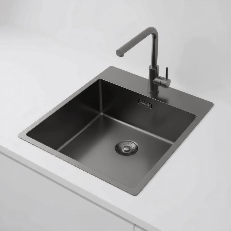 Pure.Sink Exclusivo Gun Metal -allas 44x52 cm Tapwing hanareiällä 10mm säde PEX4040T-61
