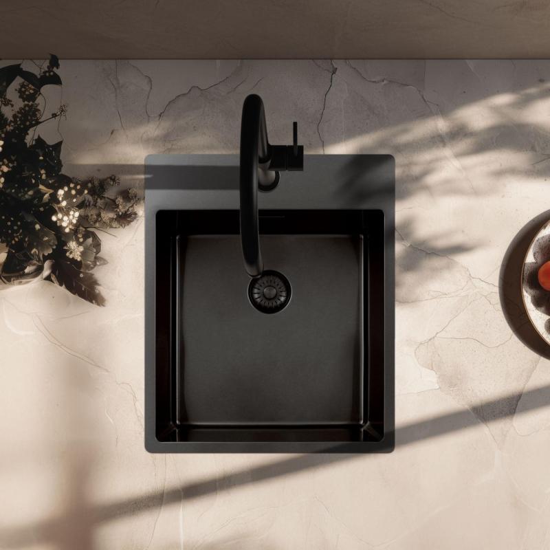 Pure.Sink Exclusivo Gun Metal -allas 44x52 cm Tapwing hanareiällä 10mm säde PEX4040T-61