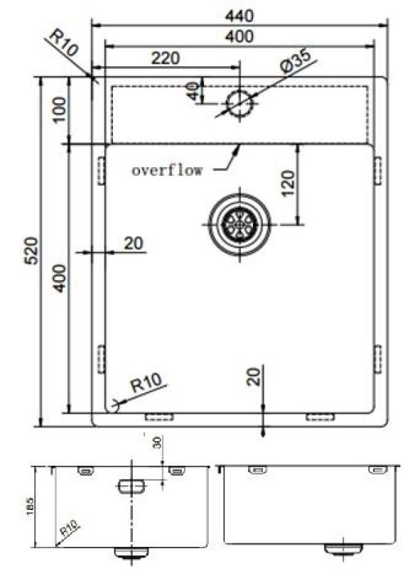 Pure.Sink Exclusivo Kuparinen tiskiallas 44x52 cm Tapwing hanareiällä 10mm säde PEX4040T-62