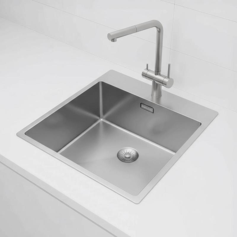 Pure.Sink Exclusivo RST tiskiallas 49x52 cm Tapwing hanareiällä 10mm säde PEX4540T-02
