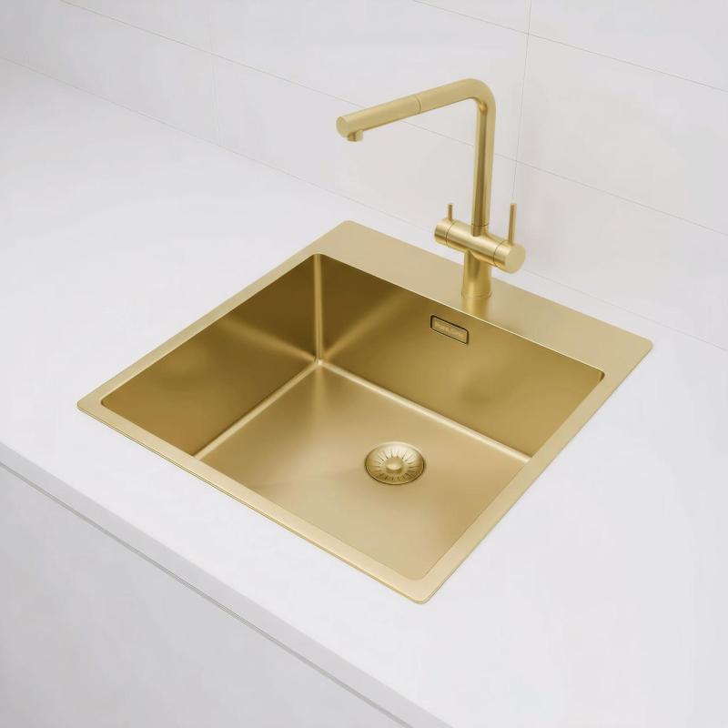 Pure.Sink Exclusivo Kultainen tiskiallas 49x52 cm Tapwing hanareiällä 10mm säde PEX4540T-60