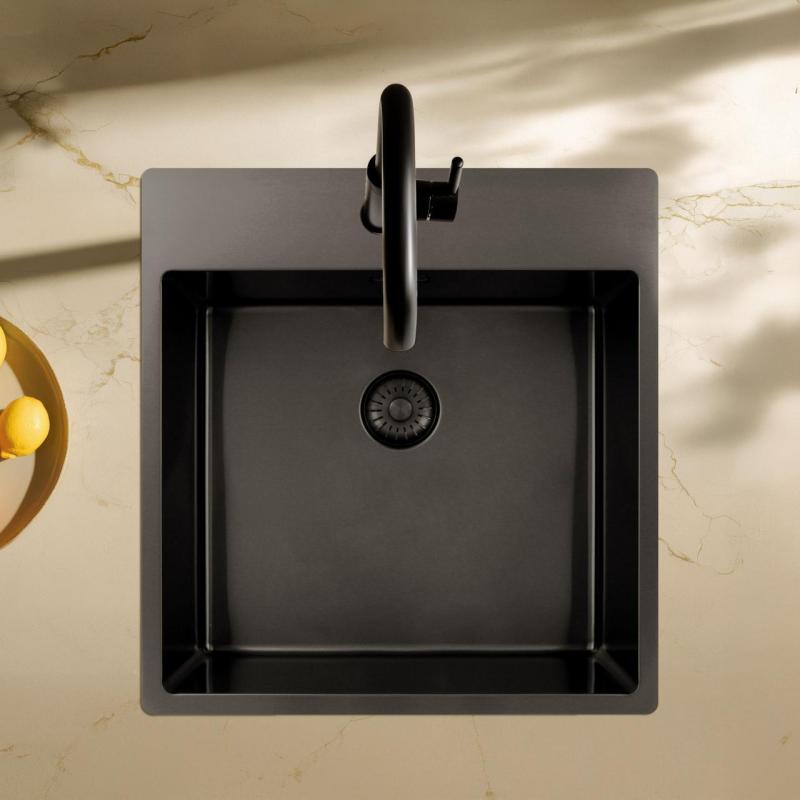 Pure.Sink Exclusivo Gun Metal tiskiallas 49x52 cm Tapwing hana-aukolla 10mm säde PEX4540T-61
