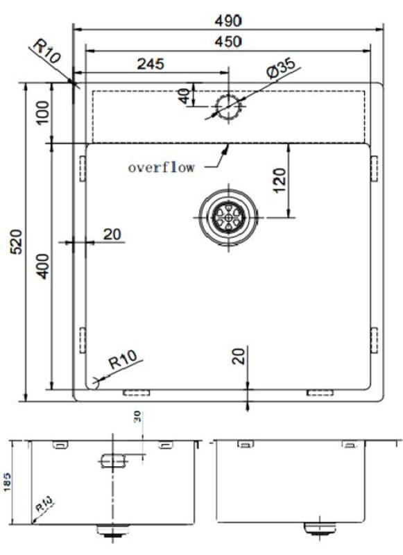 Pure.Sink Exclusivo Gun Metal tiskiallas 49x52 cm Tapwing hana-aukolla 10mm säde PEX4540T-61