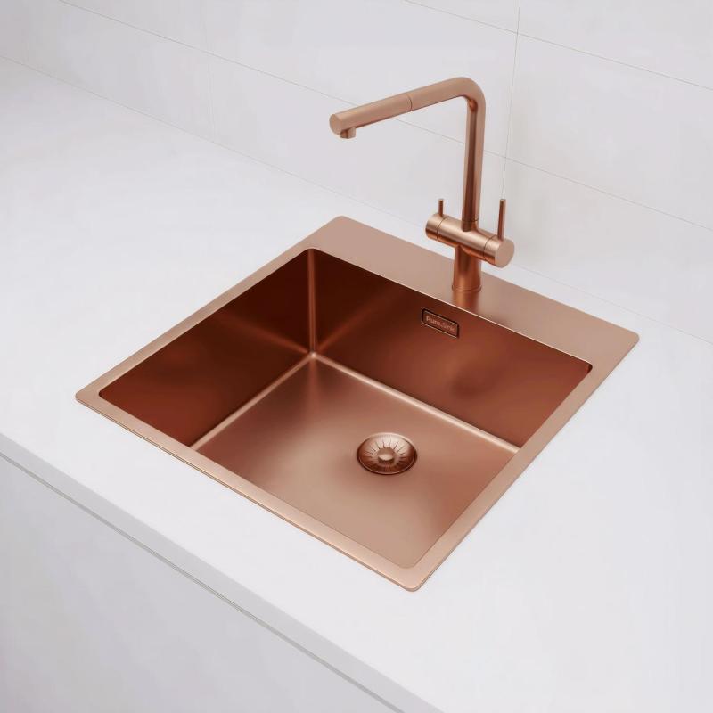 Pure.Sink Exclusivo Kuparinen tiskiallas 49x52 cm Tapwing hanareiällä 10mm säde PEX4540T-62