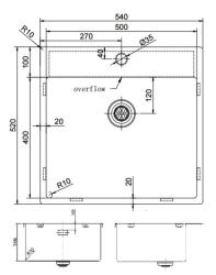 Pure.Sink Exclusivo RVS-pesuallas 54x52cm Tapwing hanareikäpenkillä 10mm säde PEX5040T-02