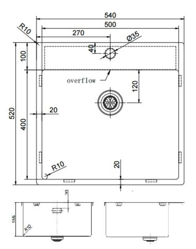 Pure.Sink Exclusivo Kultainen tiskiallas 54x52 cm Tapwing hanareiällä 10mm säde PEX5040T-60