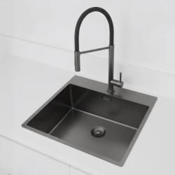 Pure.Sink Exclusivo Gun Metal -allas 54x52 cm Tapwing hanareiän kanssa 10mm säde PEX5040T-61