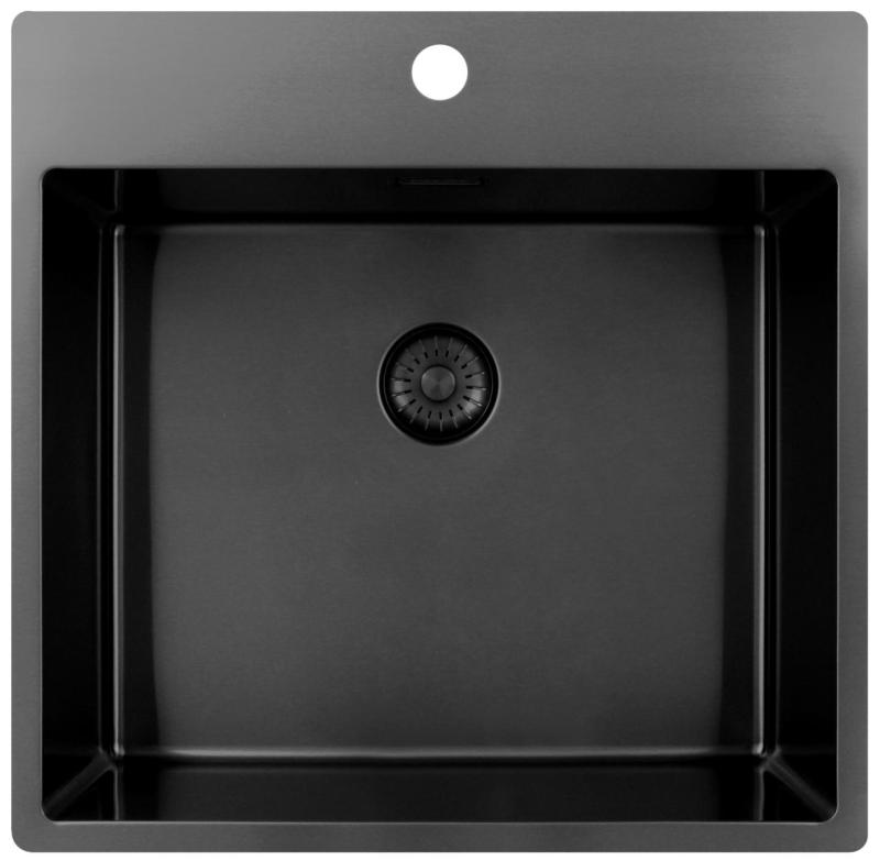 Pure.Sink Exclusivo Gun Metal -allas 54x52 cm Tapwing hanareiän kanssa 10mm säde PEX5040T-61