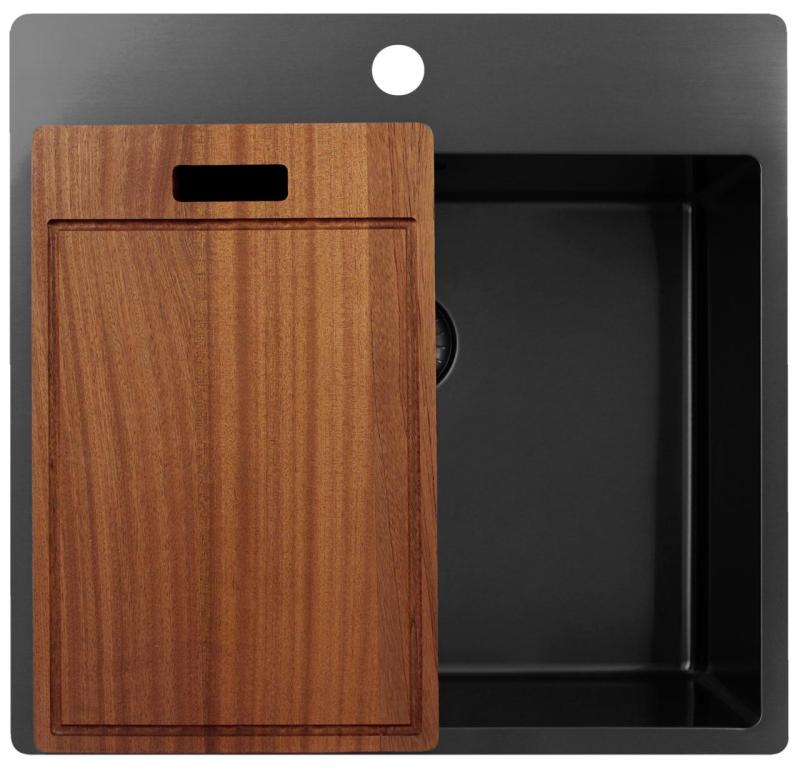 Pure.Sink Exclusivo Gun Metal -allas 54x52 cm Tapwing hanareiän kanssa 10mm säde PEX5040T-61