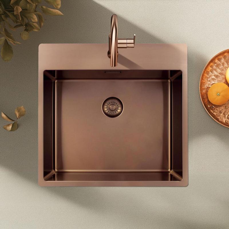 Pure.Sink Exclusivo Kuparinen tiskiallas 54x52 cm Tapwing hana-aukolla 10mm säde PEX5040T-62
