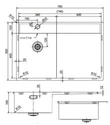 Pure.Sink Exclusivo Kultainen pieni allas viemäröinnillä 78x52 cm hanasiipi vasemmalla PEX3478LT-60