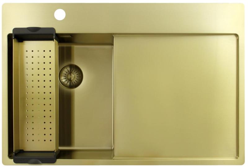 Pure.Sink Exclusivo Kultainen pieni pesuallas, jossa on tippakaukalo 78x52 cm Hana vasemmalla PEX3478LT-60