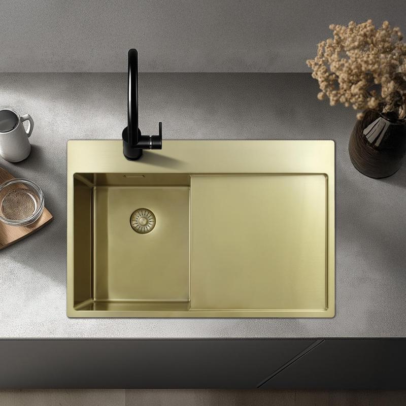 Pure.Sink Exclusivo Kultainen pieni pesuallas, jossa on tippakaukalo 78x52 cm Hana vasemmalla PEX3478LT-60
