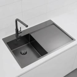Pure.Sink Exclusivo Gun Metal pieni tiskiallas kuivausalueella 78x52 cm Tapwing vasemmalla PEX3478LT-61