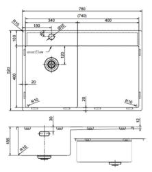 Pure.Sink Exclusivo Gun Metal pieni tiskiallas kuivausalueella 78x52 cm Tapwing vasemmalla PEX3478LT-61