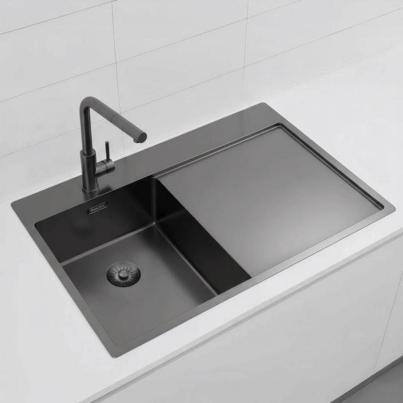 Pure.Sink Exclusivo Gun Metal pieni tiskiallas kuivausalueella 78x52 cm Tapwing vasemmalla PEX3478LT-61