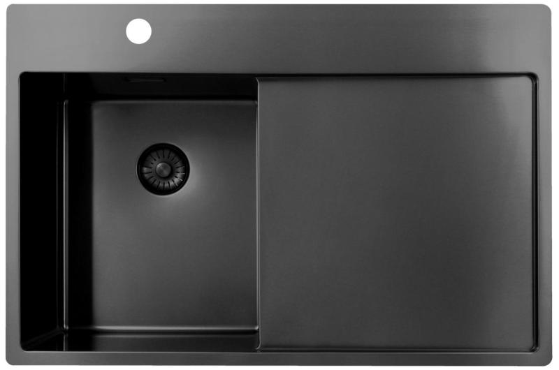 Pure.Sink Exclusivo Gun Metal pieni tiskiallas kuivausalueella 78x52 cm Tapwing vasemmalla PEX3478LT-61