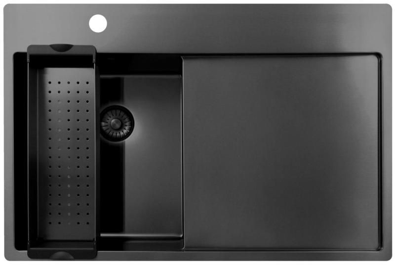Pure.Sink Exclusivo Gun Metal pieni tiskiallas kuivausalueella 78x52 cm Tapwing vasemmalla PEX3478LT-61
