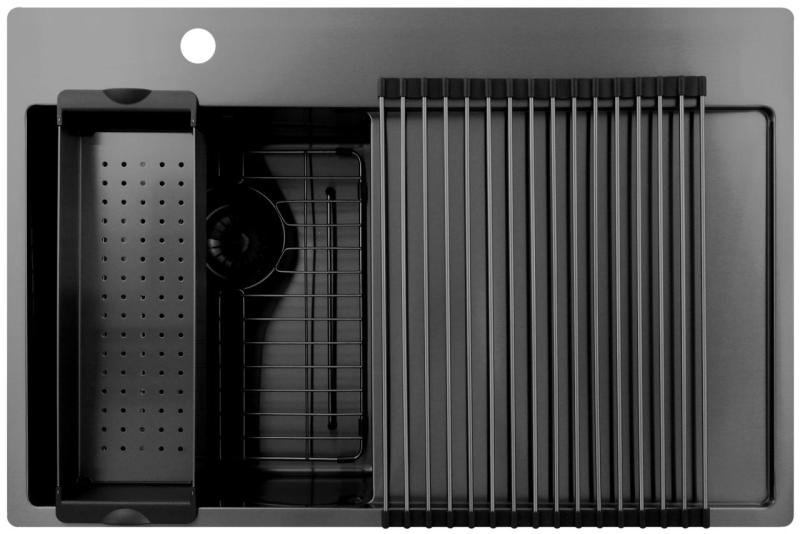 Pure.Sink Exclusivo Gun Metal pieni tiskiallas kuivausalueella 78x52 cm Tapwing vasemmalla PEX3478LT-61