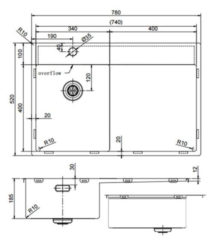 Pure.Sink Exclusivo Kuparinen pieni tiskiallas valutusalueella 78x52 cm Tapwing vasemmalla PEX3478LT-62