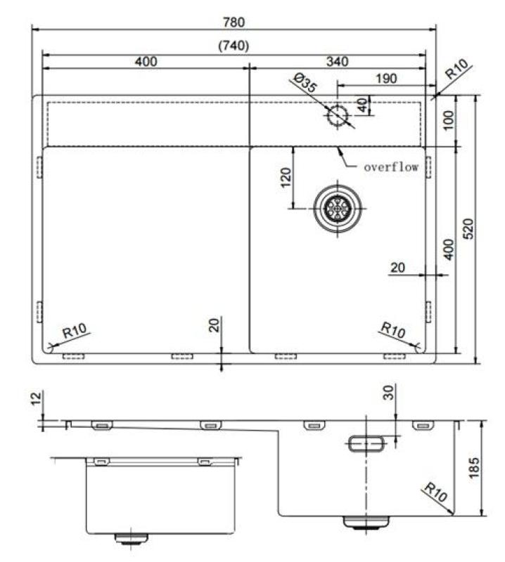 Pure.Sink Exclusivo RVS pieni allas leikkuulaudalla 78x52 cm Tapwing oikealla PEX3478RT-02