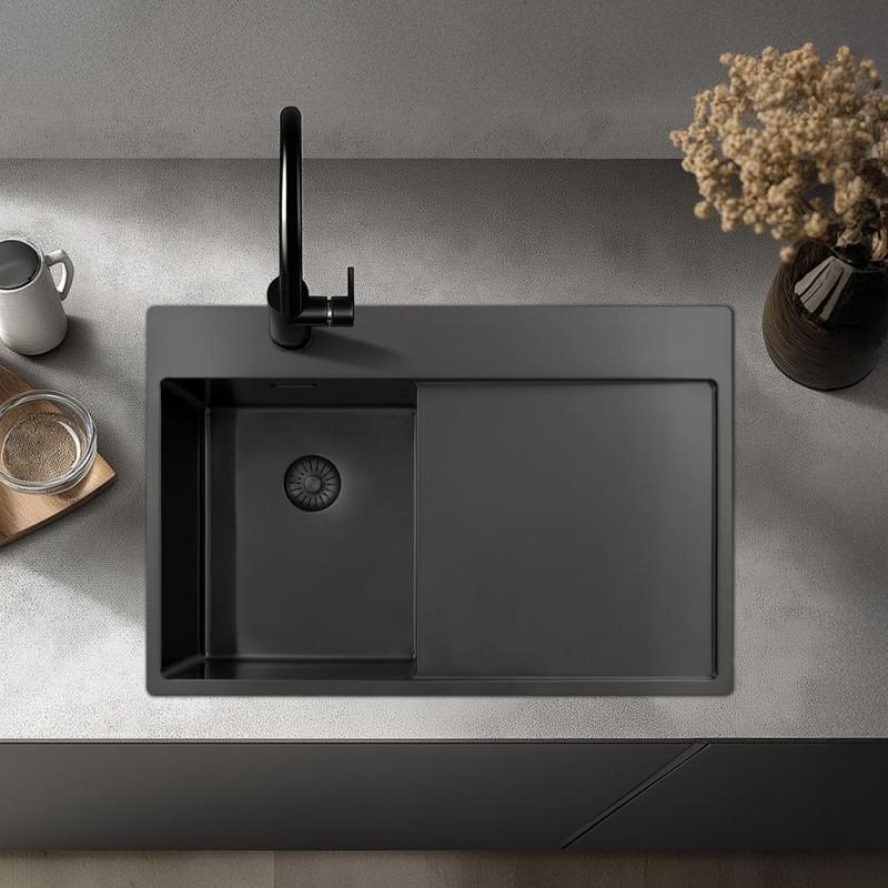Pure.Sink Exclusivo Gun Metal pieni pesuallas, jossa on valutusalue 78x52 cm Tapwing oikealla PEX3478RT-61