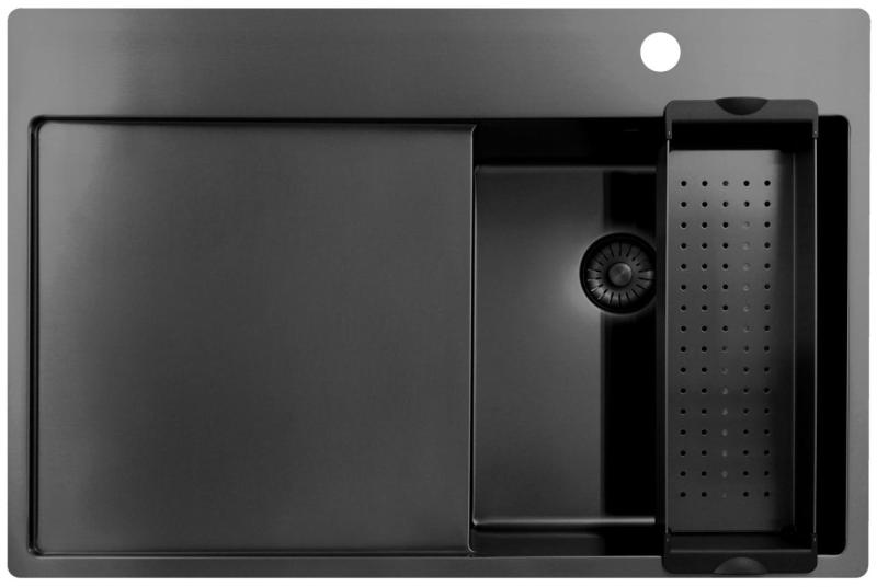 Pure.Sink Exclusivo Gun Metal pieni pesuallas, jossa on valutusalue 78x52 cm Tapwing oikealla PEX3478RT-61