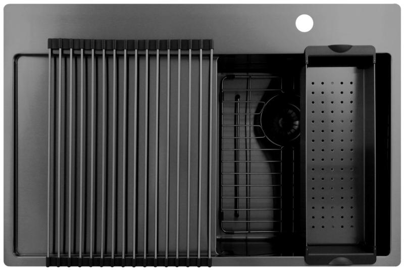 Pure.Sink Exclusivo Gun Metal pieni pesuallas, jossa on valutusalue 78x52 cm Tapwing oikealla PEX3478RT-61