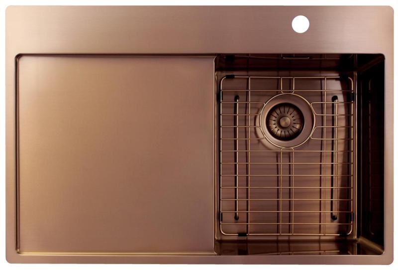 Pure.Sink Exclusivo Kuparinen pieni pesuallas tippuvedellä 78x52 cm Tapwing oikealla PEX3478RT-62