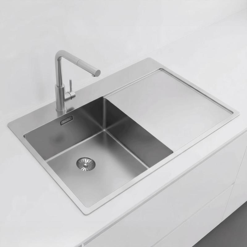 Pure.Sink Exclusivo RVS -pesuallas, jossa on tippuva osa, 78x52 cm, Tapwing vasemmalla PEX4078LT-02