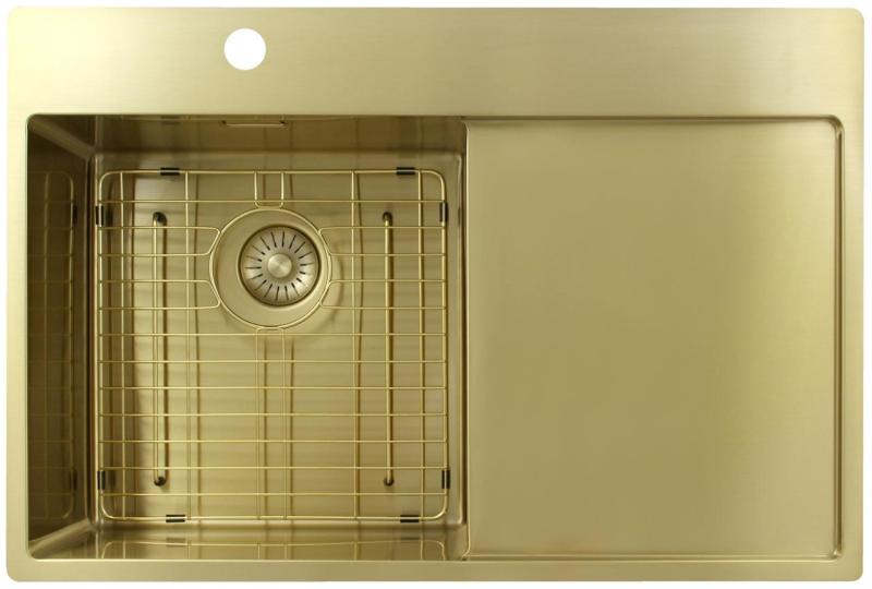 Pure.Sink Exclusivo Kultainen pesuallas ja tippualusta 78x52 cm Hana vasemmalla PEX4078LT-60