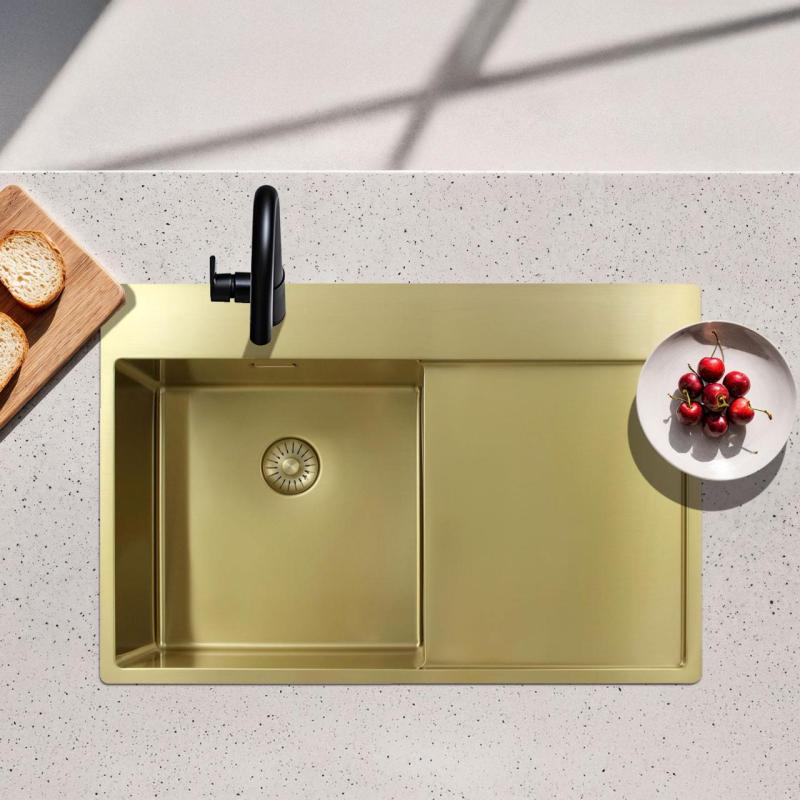 Pure.Sink Exclusivo Kultainen pesuallas ja tippualusta 78x52 cm Hana vasemmalla PEX4078LT-60
