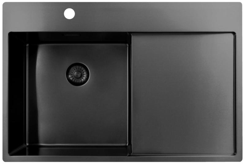 Pure.Sink Exclusivo Gun Metal -tiskiallas, jossa on tippuva osa, 78x52 cm, Tapwing vasemmalla, PEX4078LT-61