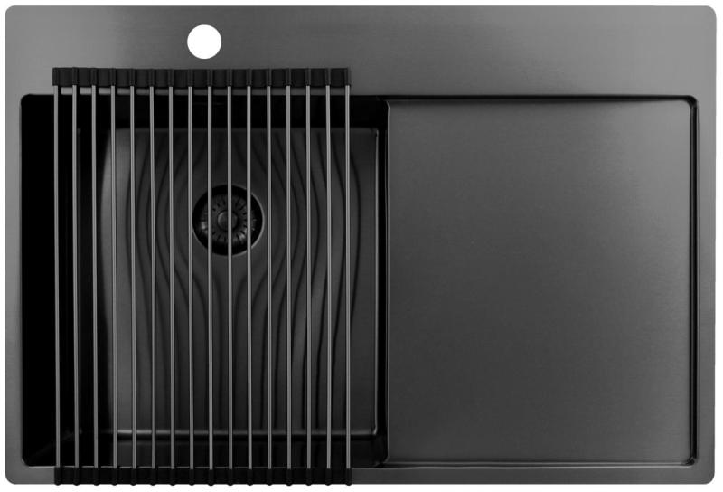 Pure.Sink Exclusivo Gun Metal -tiskiallas, jossa on tippuva osa, 78x52 cm, Tapwing vasemmalla, PEX4078LT-61