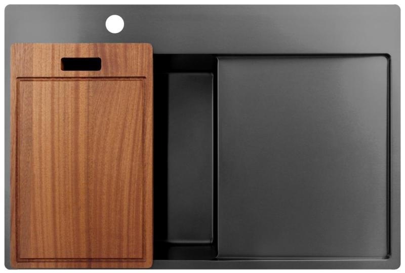 Pure.Sink Exclusivo Gun Metal -tiskiallas, jossa on tippuva osa, 78x52 cm, Tapwing vasemmalla, PEX4078LT-61