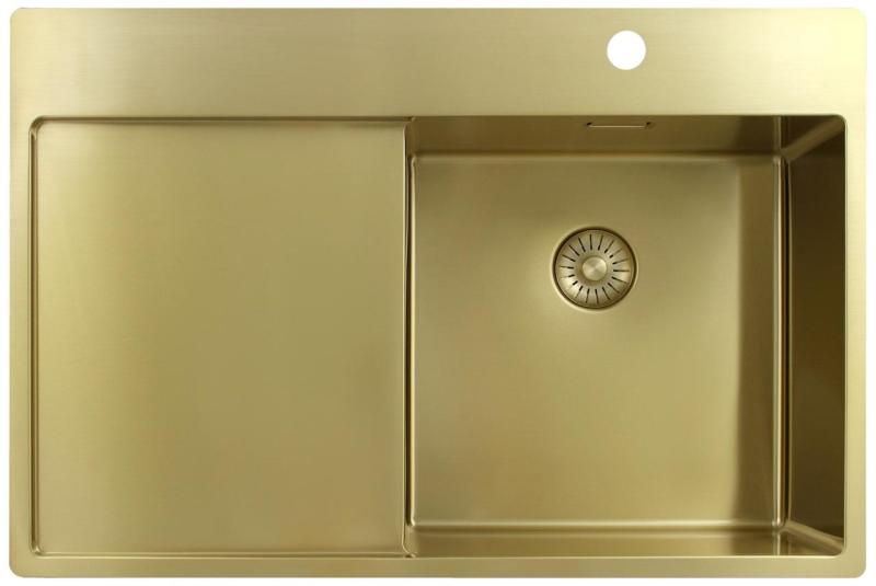 Pure.Sink Exclusivo Kultainen pesuallas ja tippakaukalo 78x52 cm Hana oikealla PEX4078RT-60