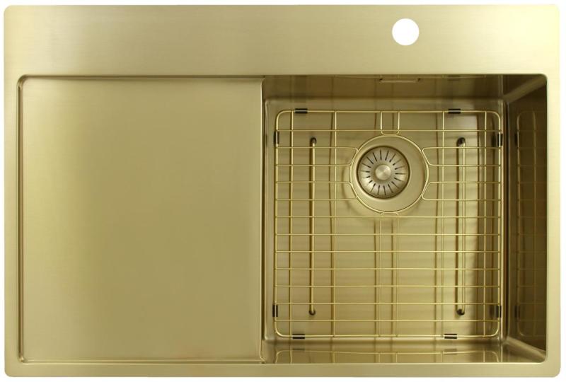 Pure.Sink Exclusivo Kultainen pesuallas ja tippakaukalo 78x52 cm Hana oikealla PEX4078RT-60