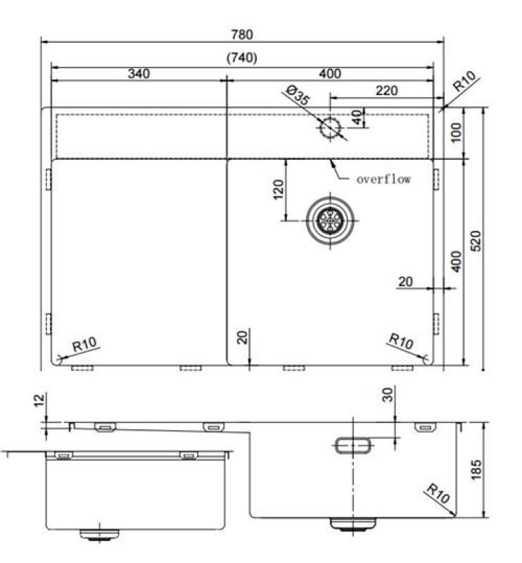 Pure.Sink Exclusivo Kultainen pesuallas ja tippakaukalo 78x52 cm Hana oikealla PEX4078RT-60