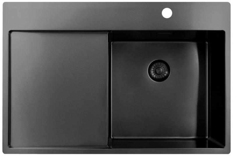 Pure.Sink Exclusivo Gun Metal -pesuallas ja tippuva osa 78x52 cm, Tapwing oikealla PEX4078RT-61